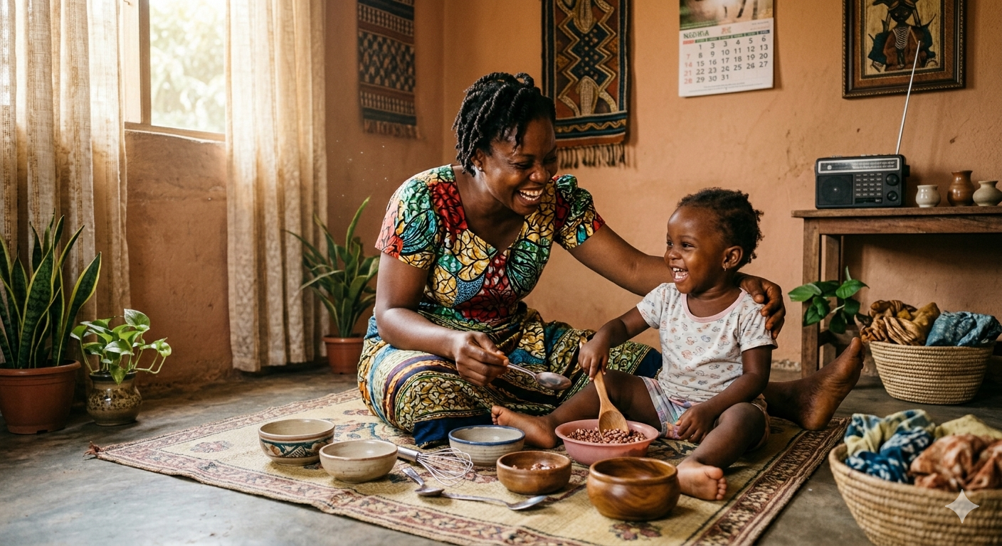 Nigerian mother and child learning together